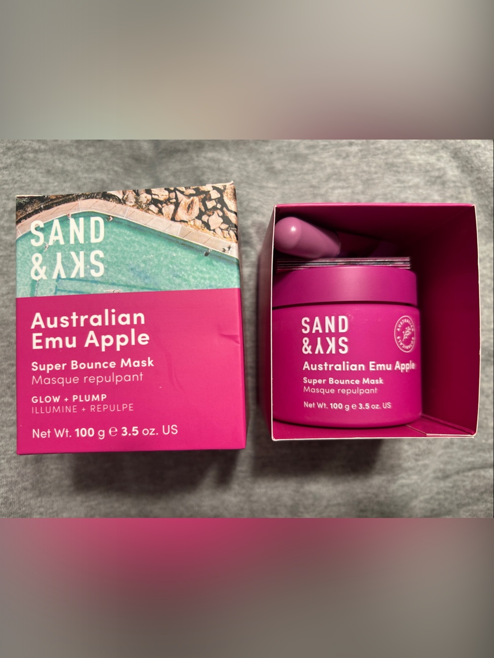 Sand & Sky Australian Emu Apple Mask in Bright Pink Packaging